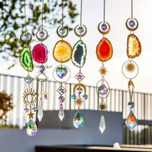 1/6pcs Crystal Suncatcher Sun Catchers Indoor Window Hanging Sun Catchers With Crystals Light Catcher With Prisms And Agate Slices For Indoor Outdoor Home Garden Wedding Decorations - Green - View 1