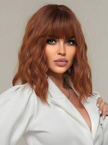 Red Brown Medium Wavy Synthetic Bob Wig With Bangs - Natural Daily Heat Resistant Cosplay Hair Wig For Women - 棕色 - View 3