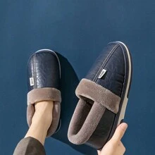 Winter Warmth Male Indoor/outdoor Waterproof Thick Sole Anti-odor Plush Slippers - Navy Blue - View 2