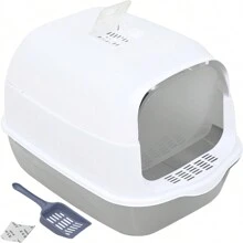 中號貓砂盆,配有密閉式抗臭箱和可開閉的門,包括鏟子 - 灰色 - 查看 1
