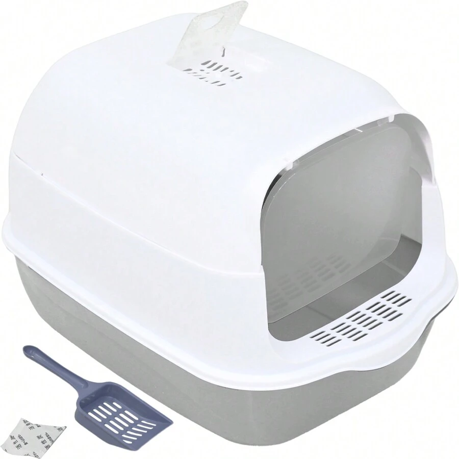 中號貓砂盆,配有密閉式抗臭箱和可開閉的門,包括鏟子 - 灰色 - 查看 1