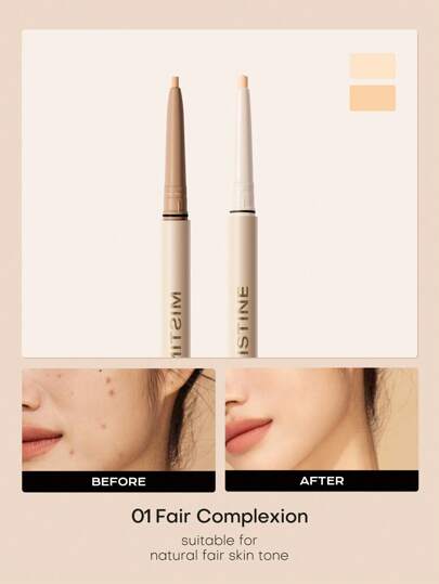 MISTINE 1本 デュアルエンド デュアルカラー プレシジョンコンシーラーペン、高カバー力、カラーコレクティング&コントゥアリング、長持ち 防水 保湿、0.3g