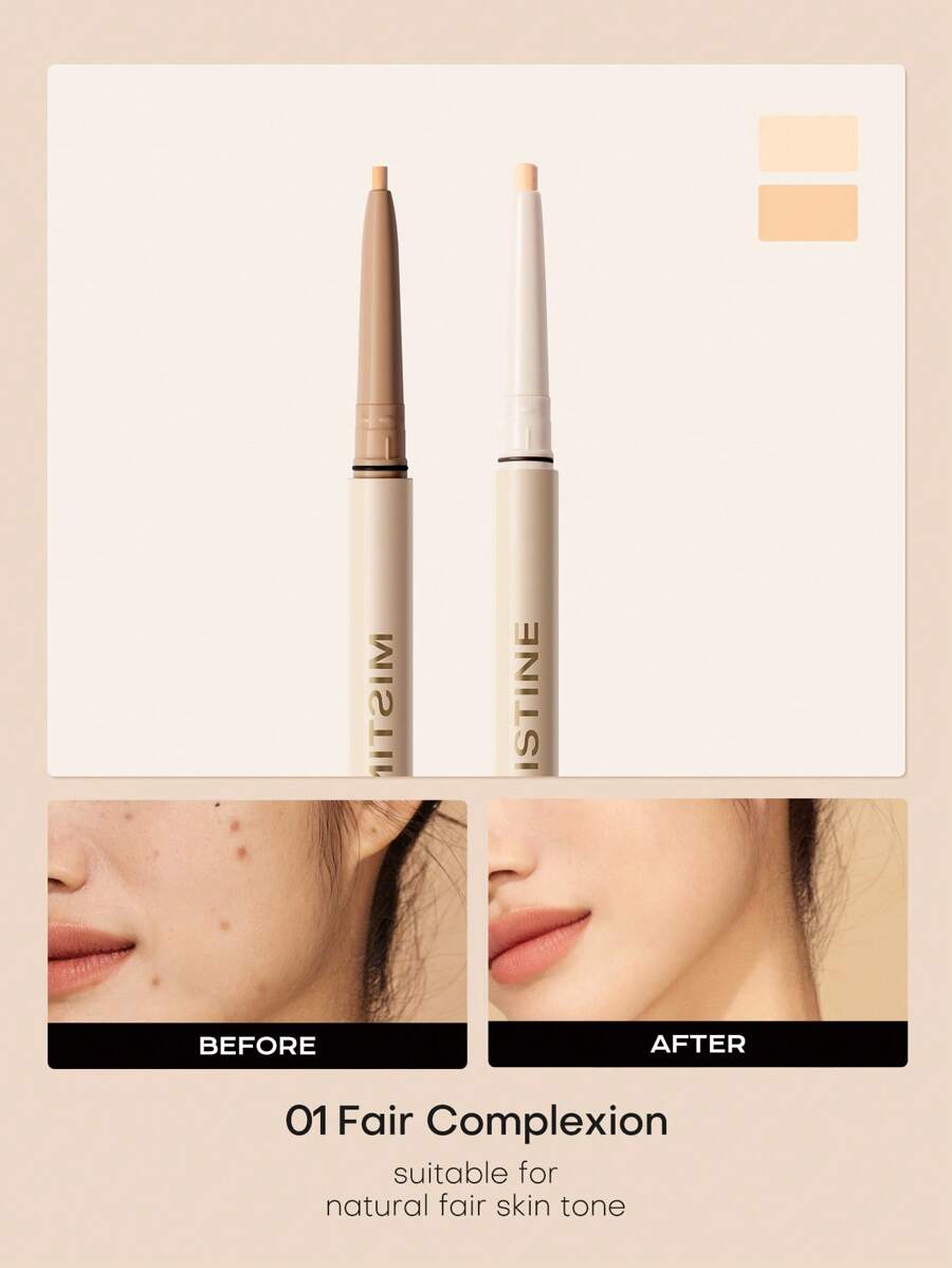 MISTINE 1支双头双色精准遮瑕笔，高遮瑕力，色彩校正及轮廓修饰，持久防水保湿，0.3克 - 01 白皙 - 查看 1