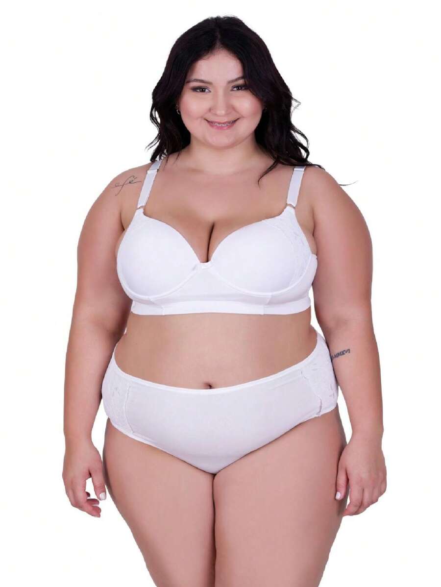Plus Size Bra & Panty Sets - trắng - Xem 1