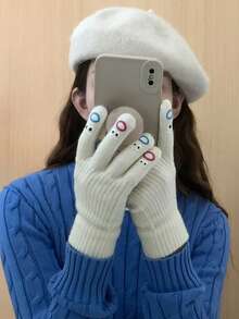 1 par de guantes de invierno completos, blancos, lindos, para calidez y estilo - Multicolor - Ver 3