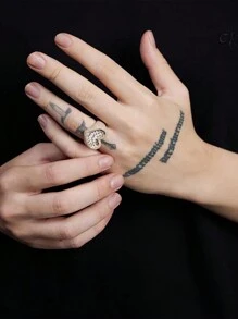 1枚时尚3D立方氧化锆心形嘻哈风格个性化情侣戒指，适合女性日常佩戴，情人节礼物 - 金色 - 查看 2