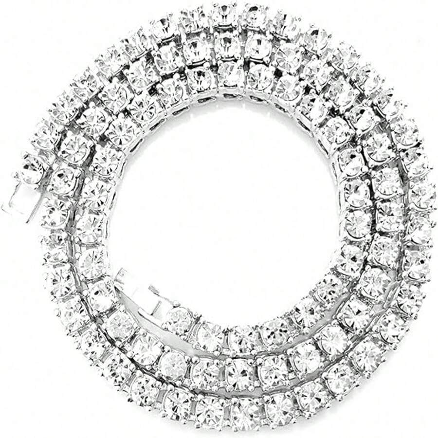 Cadena De Tenis De Diamante De Aleación De Zinc Para Hombres Y Mujeres, Collar De Tenis De Estrás, 18-30 Pulgadas, Cristal, Diamante - Plateado - Ver 1