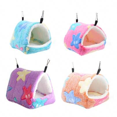 1 عش معلق بشكل نجمي ذو لون عشوائي، عش شتوي دافئ مناسب للحيوانات الصغيرة مثل الهامستر والقنفذ