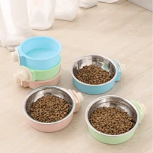 寵物碗狗碗貓碗懸掛式寵物用品三色可選塑膠底座不銹鋼狗碗組合