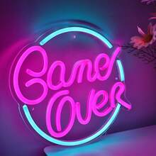 1PC 5V USB Handmade Game Over With Round Circle Shape LED Neon Art Sign For Game Room Party Pub Club Bar Gallery Shop Sign Game Zone Music Festival Shopping Mall Street Art Internet Celebrity Creative Space Decoration