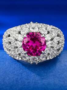 S925 Silver Europe & America Style Imported High Carbon Diamond Ring, Women's Cross-border Jewelry - Hot Pink - View 1