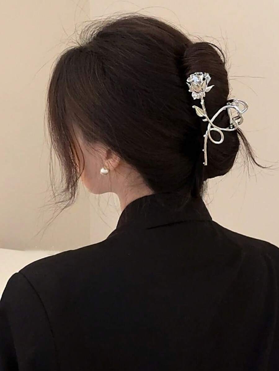 1 Miếng Retro Hoa hồng Hoa Kẹp tóc , Hợp kim kẽm Chất liệu , Màu bạc , Thanh lịch Phụ kiện tóc Đối với phụ nữ - Bạc - Xem 1