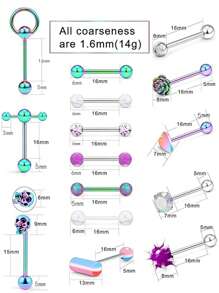 13 piezas de 14G Anillos de lengua de acero inoxidable para mujer, Joyería de piercing de lengua, Barbell de lengua, Barra de lengua, Aros con diseños de calavera/flor/bola de pico de silicona suave/CZ/aldaba/píldora de 5/8 pulgadas, regalo para San Valentín, mamá, madre, Día de la Madre - Piercing de lengua - Ver 7