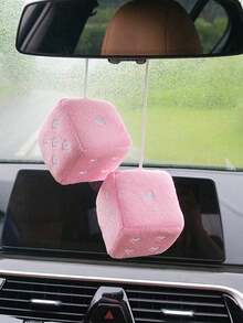 10 件汽车毛绒套装、后视镜装饰骰子、防溢镶钻汽车杯垫、镶钻一键启动环。 - 粉色 - 查看 3
