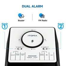 Itoma 205智能鬧鐘內置無線充電、揚聲器、雙鬧鐘和夜燈功能,創造全新的床頭體驗 - 黑與白 - 查看 7