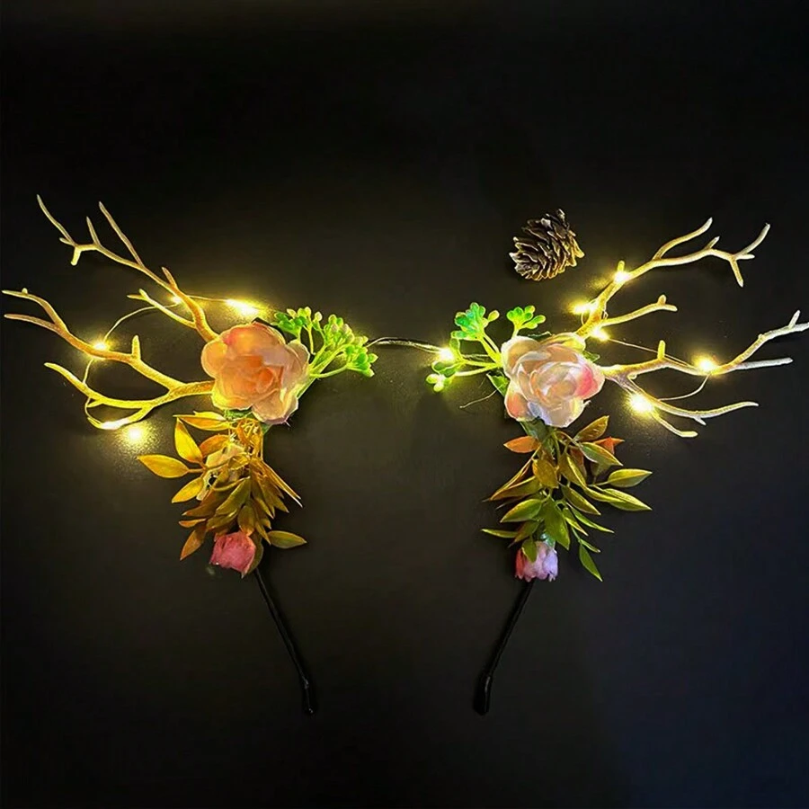 聖誕節花仙子鹿角發光頭帶 - 彩色 - 查看 1