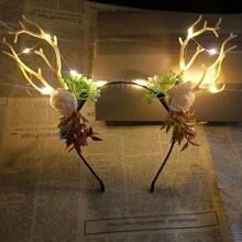 聖誕節花仙子鹿角發光頭帶 - 彩色 - 查看 3