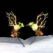 聖誕節花仙子鹿角發光頭帶 - 彩色 - 查看 2