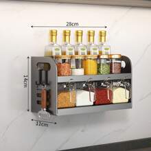 壁掛台式兩用廚房調味架附4個調味瓶(雙層炮銅色) - 深灰色 - 查看 2