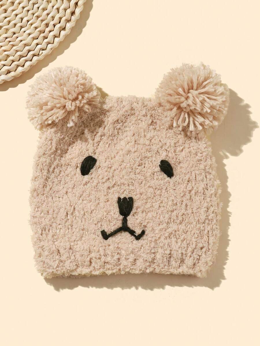 1 Miếng Của phụ nữ Mùa Thu /đông Dày Dệt kim ấm Mũ Với Teddy Tai gấu Thiết kế - Màu Khaki - Xem 1