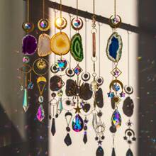 1/6pcs Crystal Suncatcher Sun Catchers Indoor Window Hanging Sun Catchers With Crystals Light Catcher With Prisms And Agate Slices For Indoor Outdoor Home Garden Wedding Decorations