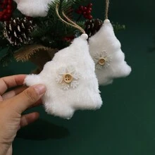 1套(3入)聖誕節飾品創意木製雪花和聖誕樹形狀的毛絨吊飾,用於聖誕樹裝飾 - 白色 - 查看 6