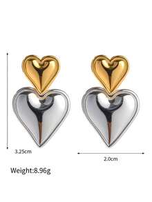 1pair Manufacturer Custom Service Smooth Heart-Shaped Silver Plated Stainless Steel Drop Earrings For Women Party Wearing - Yellow Gold - View 15