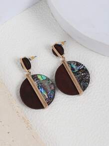 1對木珠&鮑魚貝殼&合金耳環,適合日常穿著 - 彩色 - 查看 1