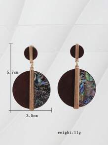 1對木珠&鮑魚貝殼&合金耳環,適合日常穿著 - 彩色 - 查看 3