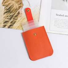 1個純色抽拉式卡包,迷你收納包,附5個卡位,pu皮革,附按扣,適合女性居家和旅行攜帶