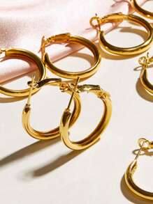 12入組女孩日常佩戴圓形耳環 - 金黃色 - 查看 4