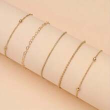 5入組歐美風格的珠子魅力手鍊,簡單優雅的鏈條和心形細節,適合女性日常佩戴 - 金黃色 - 查看 2