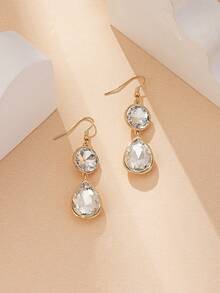 1對歐美時尚經典高端流行精美鑲鑽镀金吊墜耳環,適用於女士日常、派對、宴會、禮物、首飾