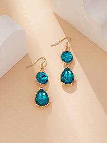 1對歐美時尚經典高端流行精美鑲鑽镀金吊墜耳環,適用於女士日常、派對、宴會、禮物、首飾