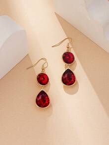 1對歐美時尚經典高端流行精美鑲鑽镀金吊墜耳環,適用於女士日常、派對、宴會、禮物、首飾