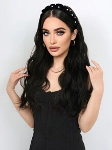 24英寸長卷曲假髮可拆卸頭帶女用合成材料蓋髮假髮天然直髮天然假髮半假髮 - 黑色 - 查看 4