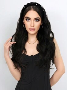 24英寸長卷曲假髮可拆卸頭帶女用合成材料蓋髮假髮天然直髮天然假髮半假髮 - 黑色 - 查看 6