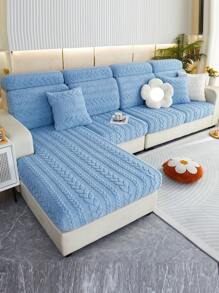 1入款提花紋沙發坐墊套，現代風格實色防寵物拉鍊沙發套，適用於L型/單、雙、三、四人位沙發（分開銷售） - 藍色 - 查看 5