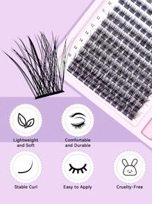 Sanishi Lashes 144 件 D 型卷翘 9-16 毫米长度单根睫毛睫毛夹 DIY 套装，含镊子、胶水和密封胶睫毛簇套装、睫毛、假睫毛 - 黑色 - 查看 5