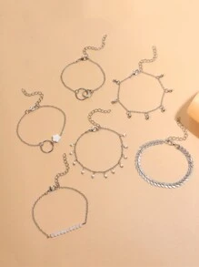 6 件/組流蘇、珠子、葉子和幾何圖案女式串珠手鍊套裝