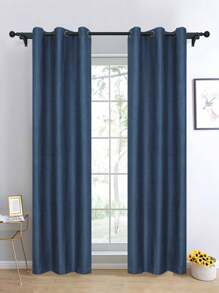 1pc Printed Coated Curtain In Dark Blue - Navy Blue - View 1
