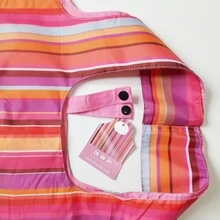 Fashionable Foldable Shopping Bag, Durable Waterproof Shoulder Bag, Gym Bag, Travel Bag, Organizing Bag (Classic Stripe Collection) - Pink - View 3