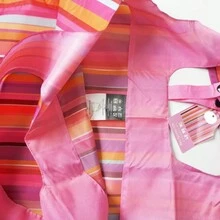 Fashionable Foldable Shopping Bag, Durable Waterproof Shoulder Bag, Gym Bag, Travel Bag, Organizing Bag (Classic Stripe Collection) - Pink - View 4