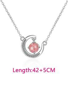 HOTNICE 1 Pieza Collar De Colgante De Cristal De Fresa En Forma De Luna Con Tarjeta Y Caja De Regalo - rosa - Ver 5