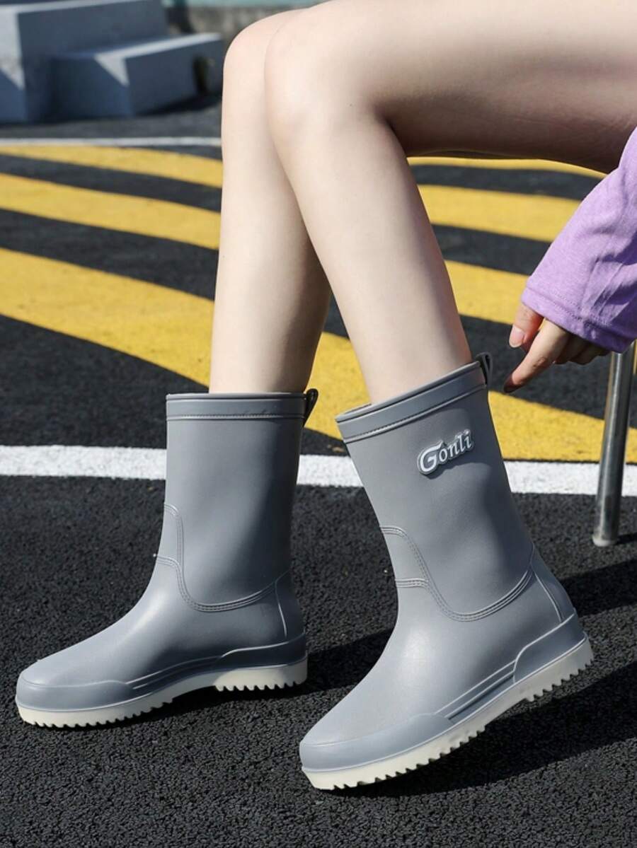 女式戶外徒步雨鞋,水上運動專用 - 軟和舒適 - 時尚中長筒防水防滑雨靴,適合青少年、女學生、年輕人 - 適用於釣魚、園藝和農場工作 - 灰色 - 查看 1