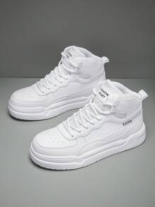 男女通用高帮休闲平底运动鞋，舒适户外系带运动鞋，情侣款 - 白色 - 查看 9