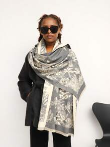 1條女性冬季椰樹假山羊絨圍巾、披肩、斗篷,適合日常穿著 - 灰色 - 查看 1