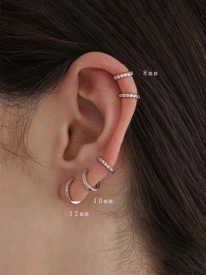 925純銀耳環/耳針套裝,女性專用 - 6對低敏感度微小方形氧化鋯耳針套裝和耳環環掛