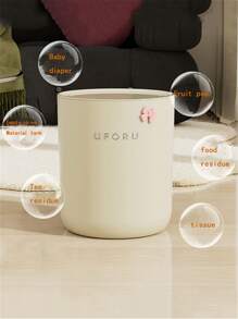 1pc Covered Trash Can With Pressing Function, Large Capacity, Highly Attractive Level, Suitable For Living Room, Kitchen, Bedroom, Bathroom Use, Beige - Beige - View 4