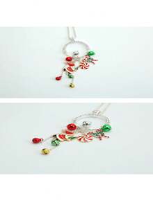 新品聖誕節及新年吊墜 - 節日設計鏈條和絲帶編織鐘形項鍊,長鏈帶聖誕老人帽和禮品蝴蝶結和鐘形吊墜項鍊,聖誕手鍊(1 件)